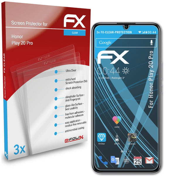 atFoliX FX-Clear Schutzfolie für Honor Play 20 Pro