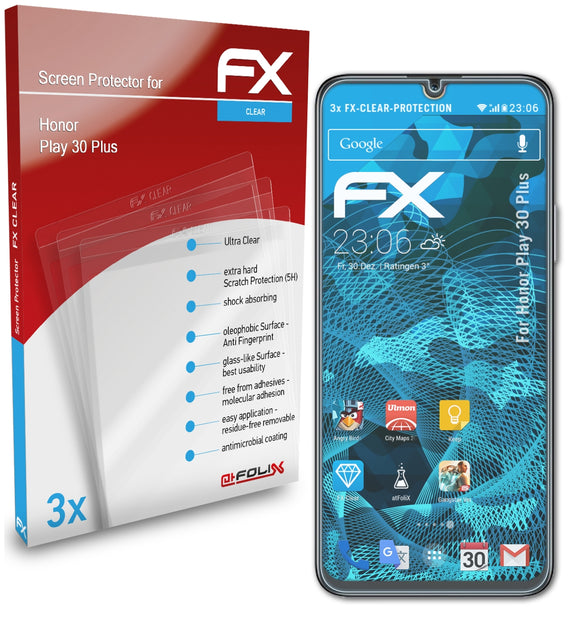 atFoliX FX-Clear Schutzfolie für Honor Play 30 Plus