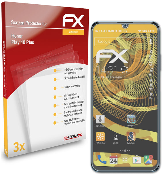 atFoliX FX-Antireflex Displayschutzfolie für Honor Play 40 Plus