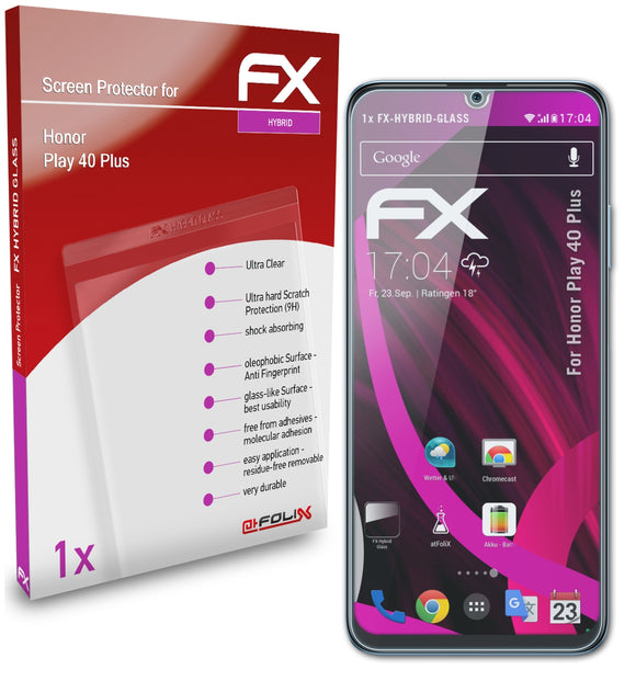 atFoliX FX-Hybrid-Glass Panzerglasfolie für Honor Play 40 Plus