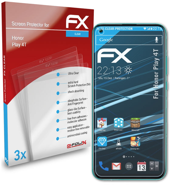 atFoliX FX-Clear Schutzfolie für Honor Play 4T