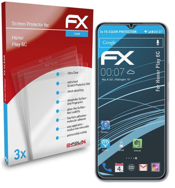 atFoliX FX-Clear Schutzfolie für Honor Play 6C