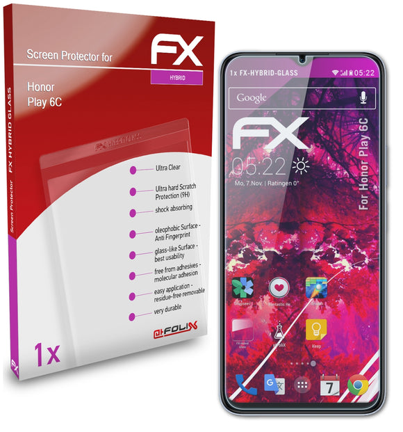 atFoliX FX-Hybrid-Glass Panzerglasfolie für Honor Play 6C