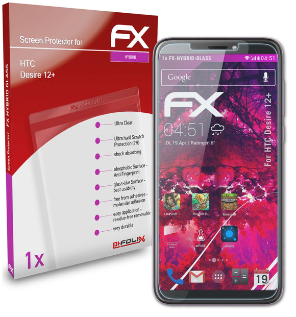 atFoliX FX-Hybrid-Glass Panzerglasfolie für HTC Desire 12+