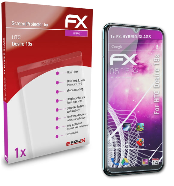 atFoliX FX-Hybrid-Glass Panzerglasfolie für HTC Desire 19s
