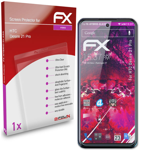 atFoliX FX-Hybrid-Glass Panzerglasfolie für HTC Desire 21 Pro