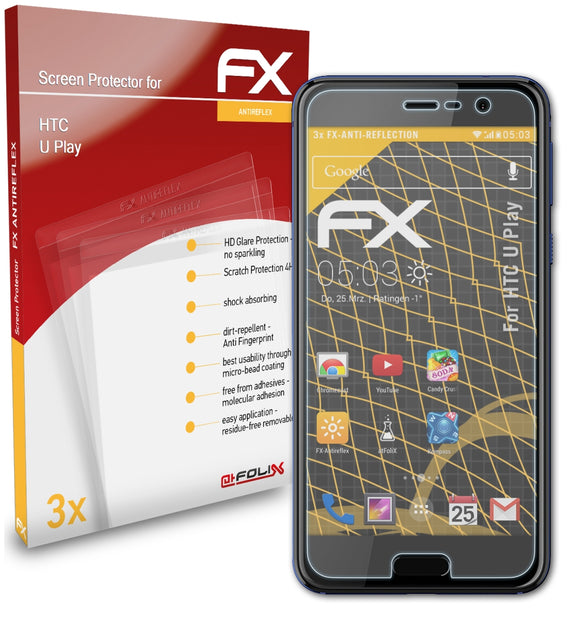 atFoliX FX-Antireflex Displayschutzfolie für HTC U Play