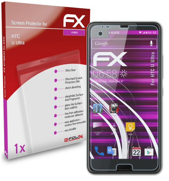 atFoliX FX-Hybrid-Glass Panzerglasfolie für HTC U Ultra