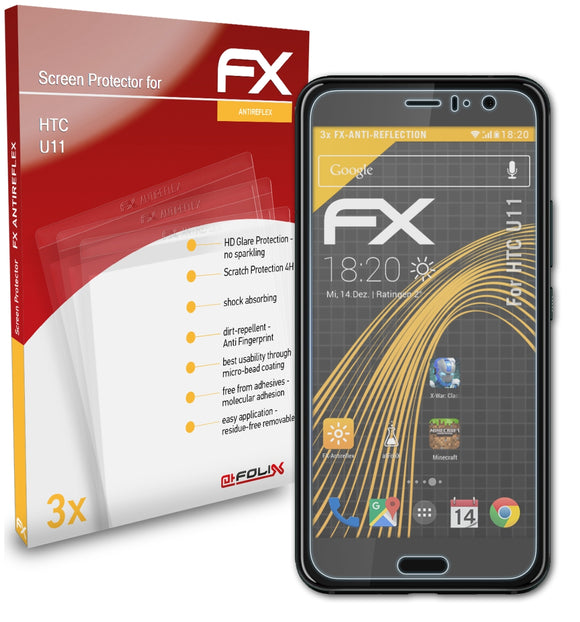 atFoliX FX-Antireflex Displayschutzfolie für HTC U11