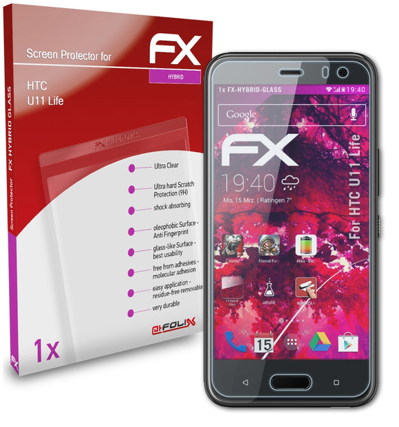 atFoliX FX-Hybrid-Glass Panzerglasfolie für HTC U11 Life