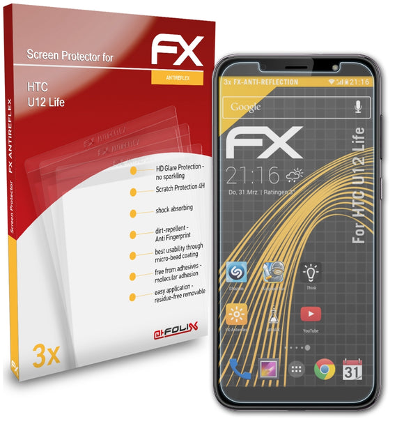 atFoliX FX-Antireflex Displayschutzfolie für HTC U12 Life