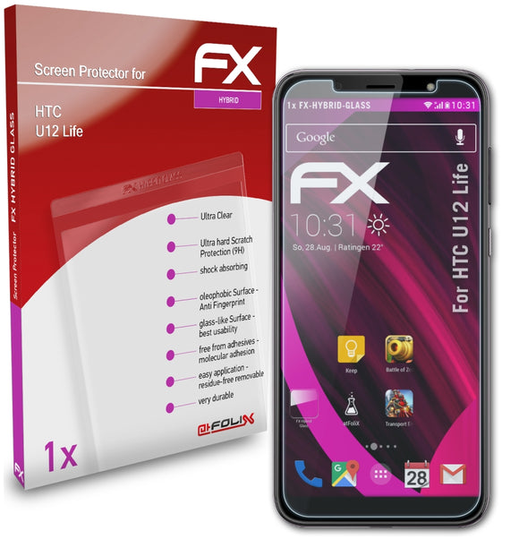 atFoliX FX-Hybrid-Glass Panzerglasfolie für HTC U12 Life