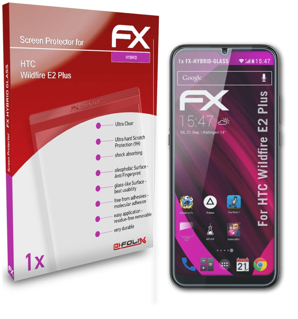 atFoliX FX-Hybrid-Glass Panzerglasfolie für HTC Wildfire E2 Plus