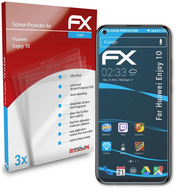 atFoliX FX-Clear Schutzfolie für Huawei Enjoy 10