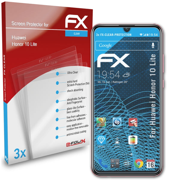atFoliX FX-Clear Schutzfolie für Huawei Honor 10 Lite