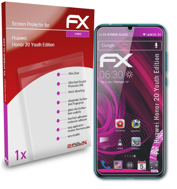 atFoliX FX-Hybrid-Glass Panzerglasfolie für Huawei Honor 20 Youth Edition