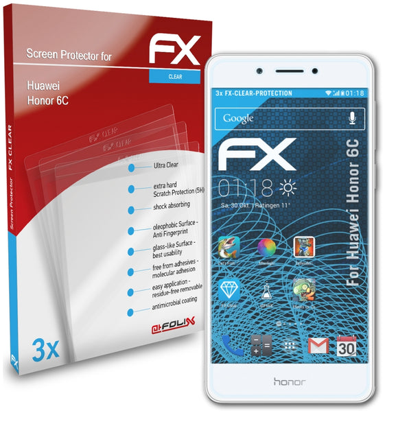 atFoliX FX-Clear Schutzfolie für Huawei Honor 6C