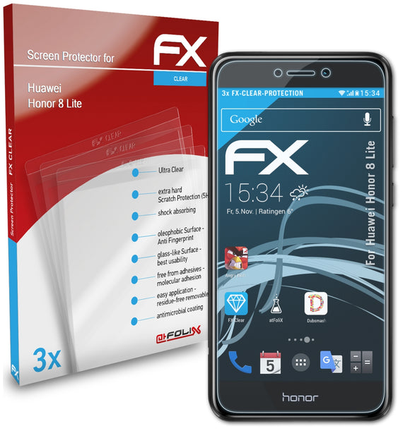 atFoliX FX-Clear Schutzfolie für Huawei Honor 8 Lite