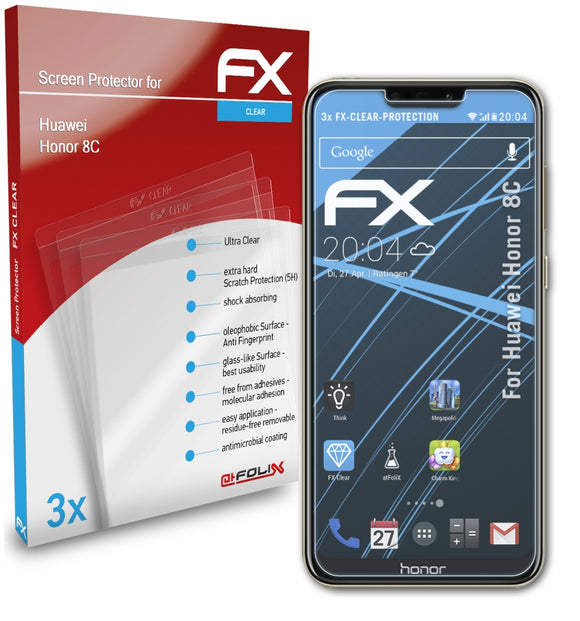 atFoliX FX-Clear Schutzfolie für Huawei Honor 8C