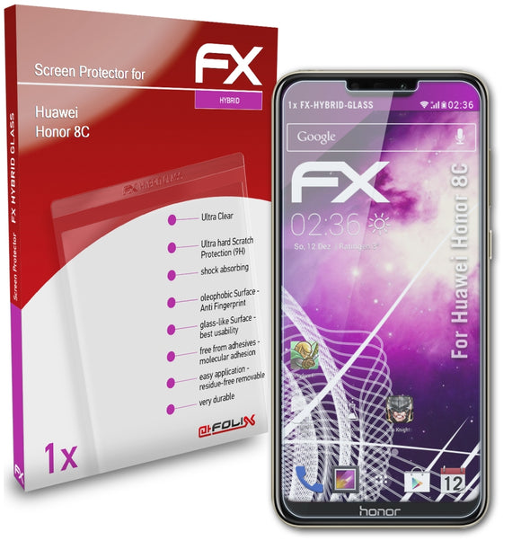 atFoliX FX-Hybrid-Glass Panzerglasfolie für Huawei Honor 8C