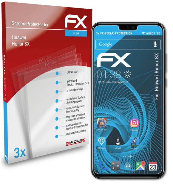 atFoliX FX-Clear Schutzfolie für Huawei Honor 8X