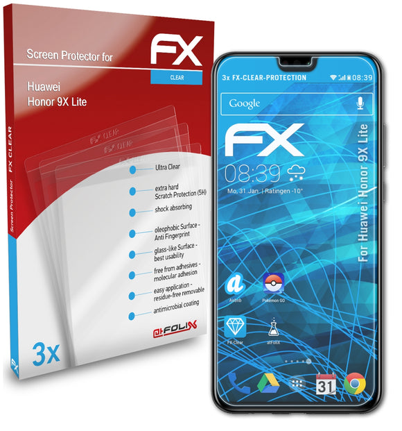 atFoliX FX-Clear Schutzfolie für Huawei Honor 9X Lite