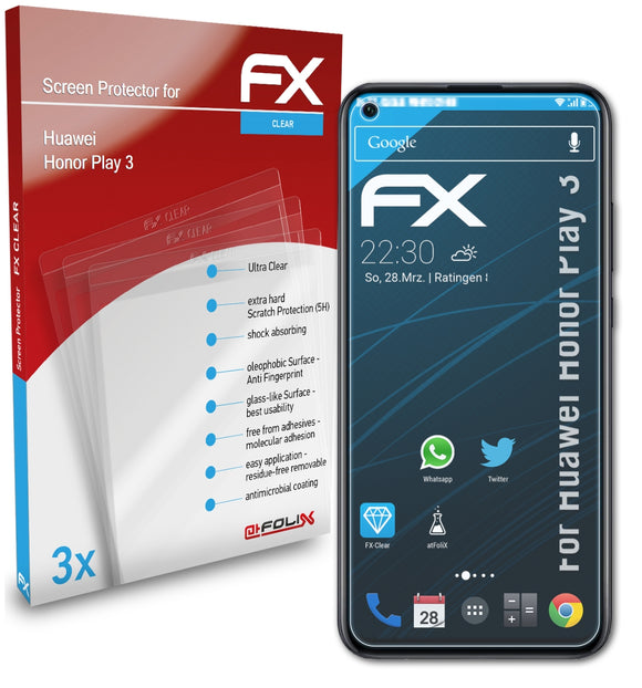 atFoliX FX-Clear Schutzfolie für Huawei Honor Play 3