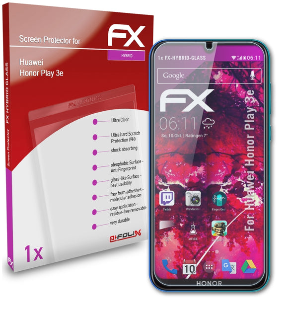 atFoliX FX-Hybrid-Glass Panzerglasfolie für Huawei Honor Play 3e