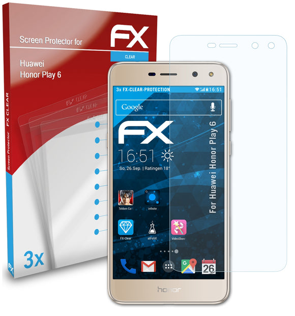 atFoliX FX-Clear Schutzfolie für Huawei Honor Play 6