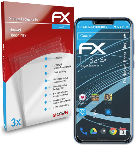 atFoliX FX-Clear Schutzfolie für Huawei Honor Play