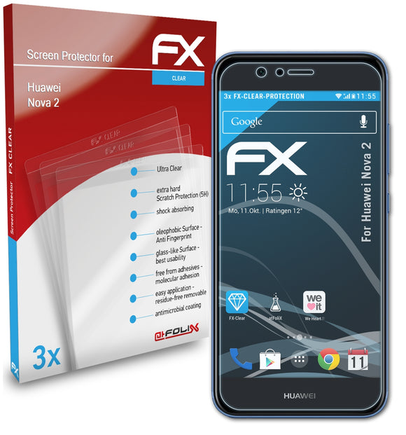 atFoliX FX-Clear Schutzfolie für Huawei Nova 2