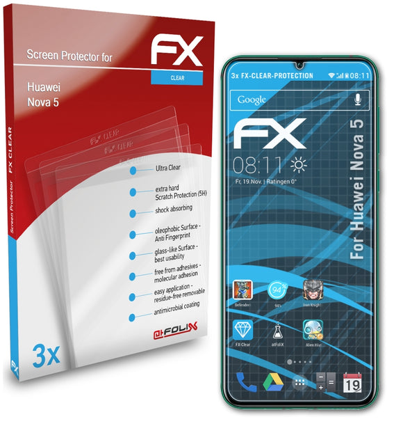 atFoliX FX-Clear Schutzfolie für Huawei Nova 5