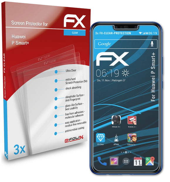atFoliX FX-Clear Schutzfolie für Huawei P Smart+