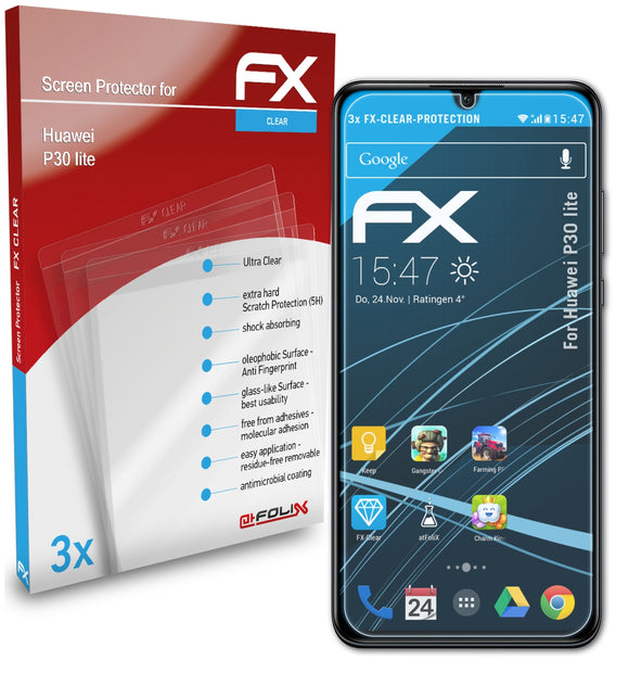 atFoliX FX-Clear Schutzfolie für Huawei P30 lite