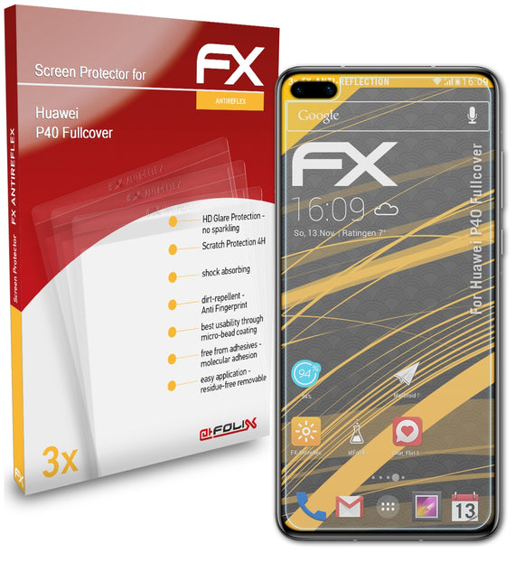 atFoliX FX-Antireflex Displayschutzfolie für Huawei P40 (Fullcover)