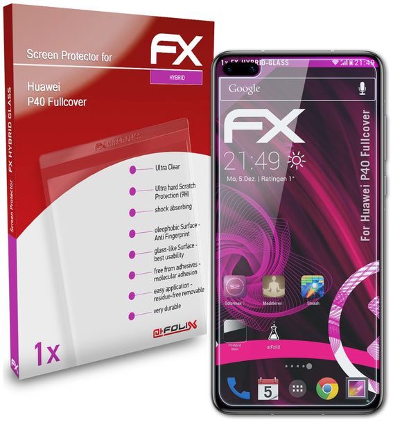 atFoliX FX-Hybrid-Glass Panzerglasfolie für Huawei P40 (Fullcover)