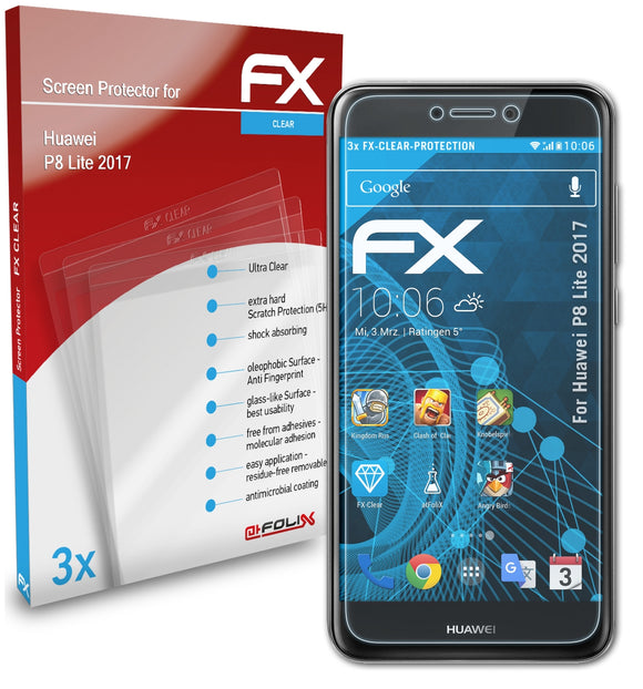atFoliX FX-Clear Schutzfolie für Huawei P8 Lite (2017)