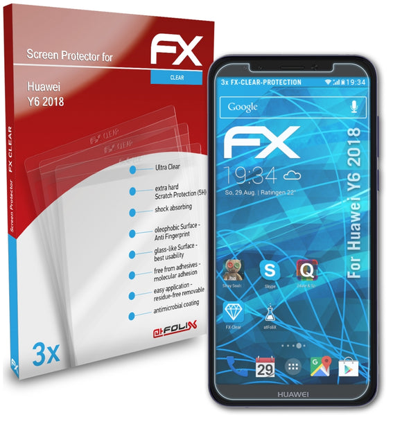 atFoliX FX-Clear Schutzfolie für Huawei Y6 2018