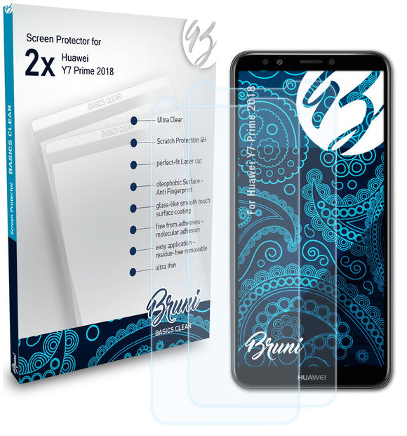 Bruni Basics-Clear Displayschutzfolie für Huawei Y7 Prime 2018
