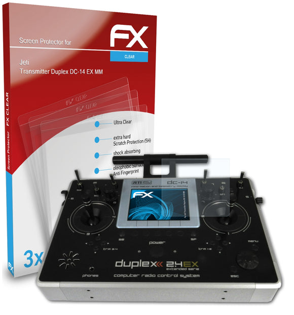 atFoliX FX-Clear Schutzfolie für Jeti Transmitter Duplex DC-14 EX MM