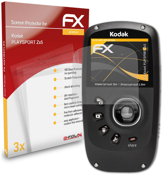 atFoliX FX-Antireflex Displayschutzfolie für Kodak PLAYSPORT Zx5