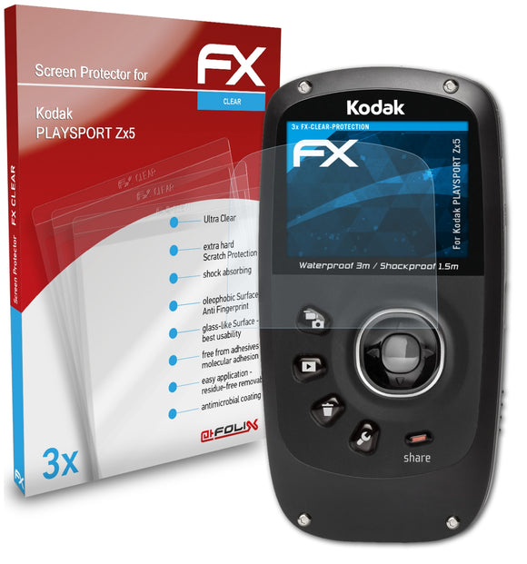 atFoliX FX-Clear Schutzfolie für Kodak PLAYSPORT Zx5