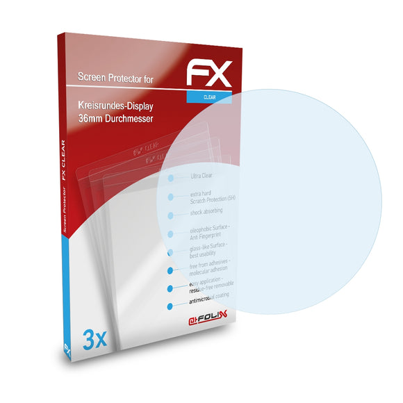 atFoliX FX-Clear Schutzfolie für Kreisrundes-Display 36mm Durchmesser