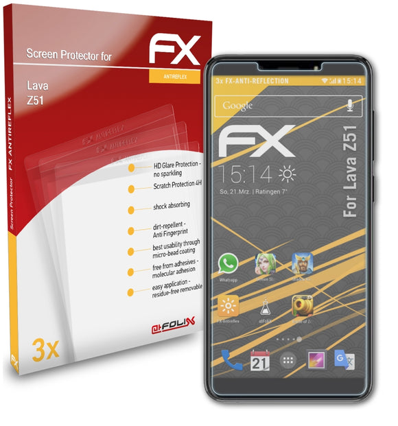 atFoliX FX-Antireflex Displayschutzfolie für Lava Z51