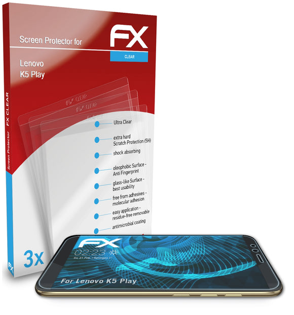 atFoliX FX-Clear Schutzfolie für Lenovo K5 Play