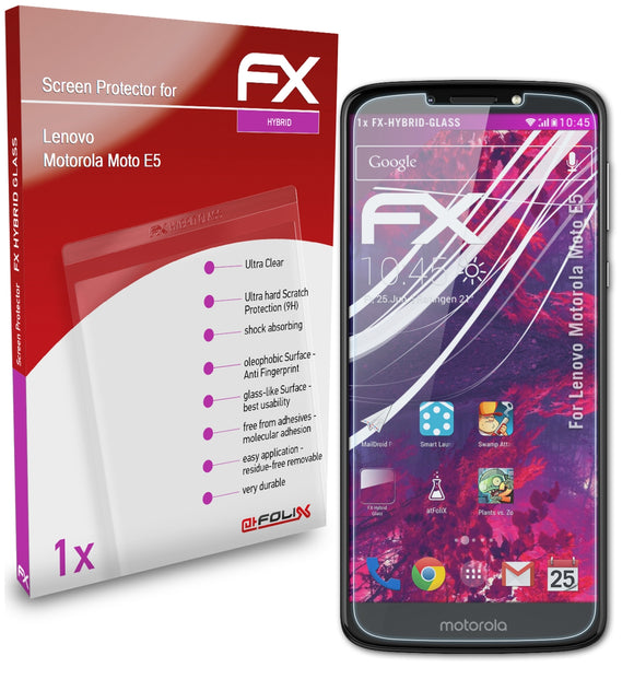 atFoliX FX-Hybrid-Glass Panzerglasfolie für Lenovo Motorola Moto E5