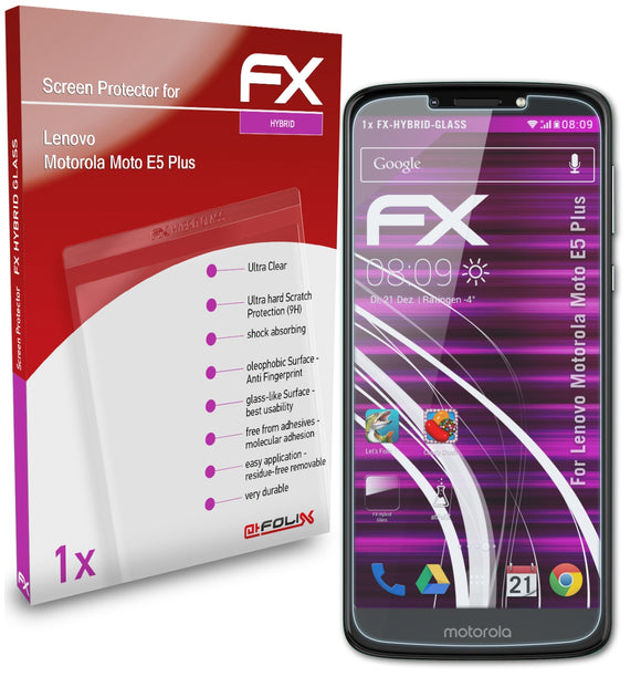 atFoliX FX-Hybrid-Glass Panzerglasfolie für Lenovo Motorola Moto E5 Plus