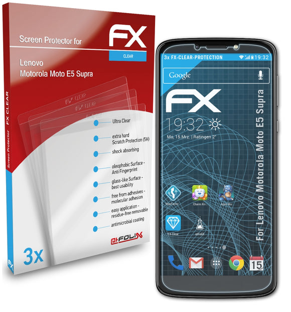 atFoliX FX-Clear Schutzfolie für Lenovo Motorola Moto E5 Supra