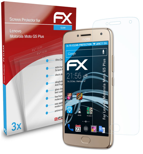 atFoliX FX-Clear Schutzfolie für Lenovo Motorola Moto G5 Plus
