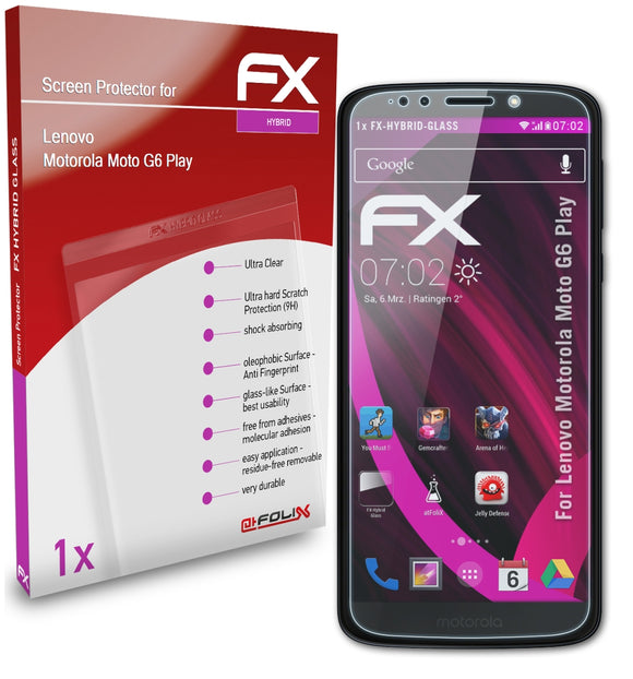 atFoliX FX-Hybrid-Glass Panzerglasfolie für Lenovo Motorola Moto G6 Play